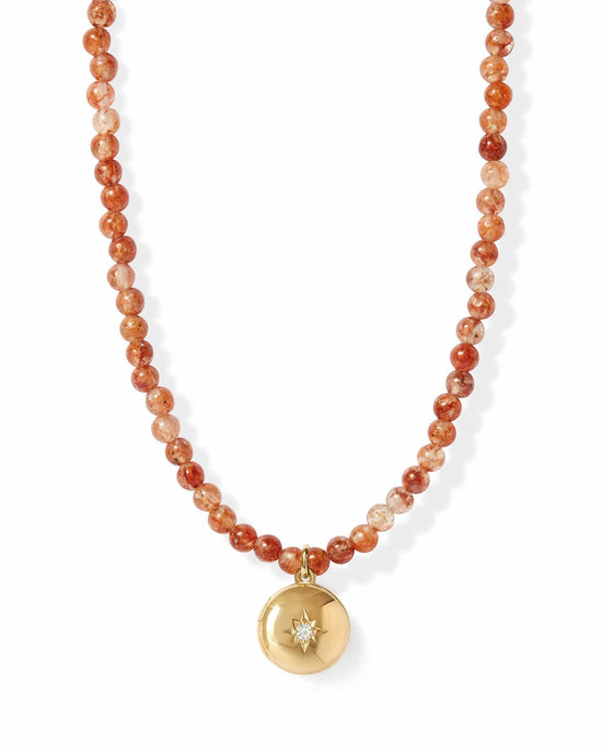 Sun agate Gold Biography Mini Locket Necklace