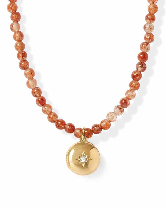 Sun agate Gold Biography Mini Locket Necklace