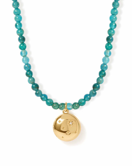 Blue Apatite Gold Tiny Star Locket Necklace