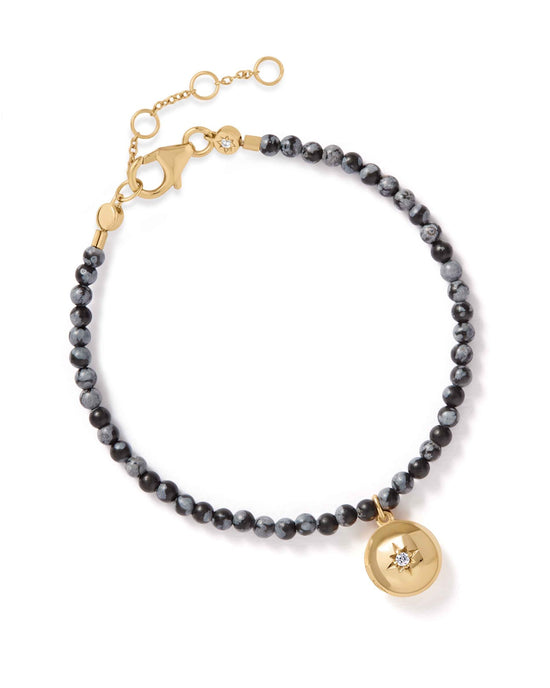 snowflake obsidian Gold Biography Locket Bracelet