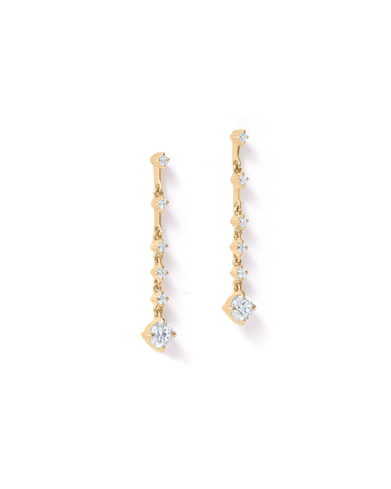 Solid Gold Solitaire Chain Stud Earrings