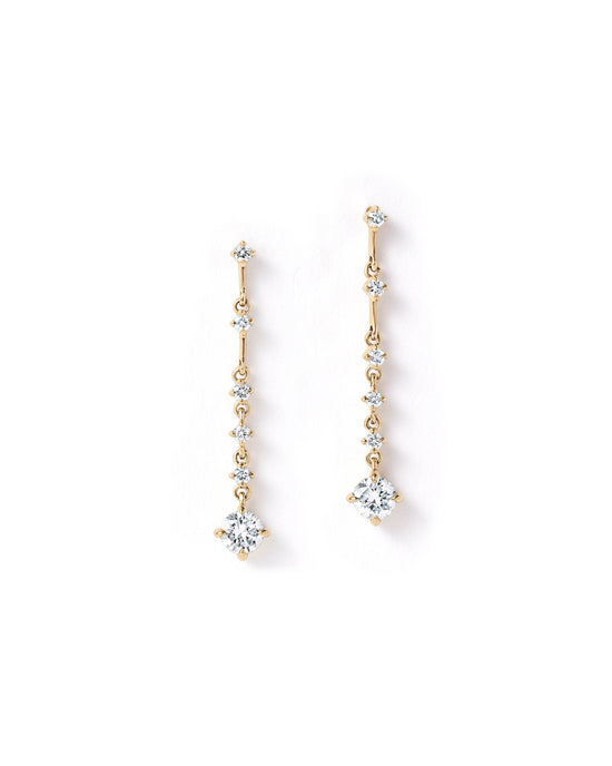 Solid Gold Solitaire Chain Stud Earrings
