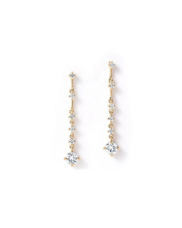 Solid Gold Solitaire Chain Stud Earrings