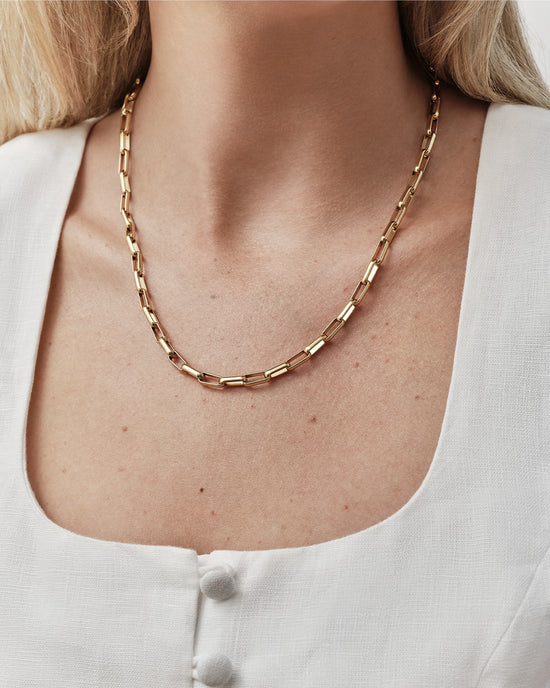 Gold Square Link Chain Necklace
