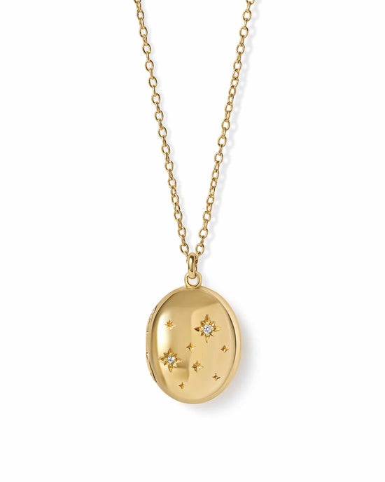 Gold Tiny Star Oval Locket Necklace