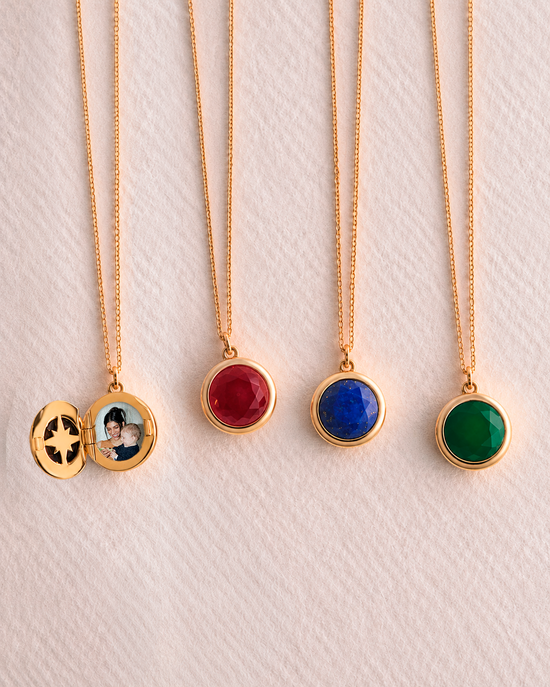 Gold Luna Lapis Locket Necklace