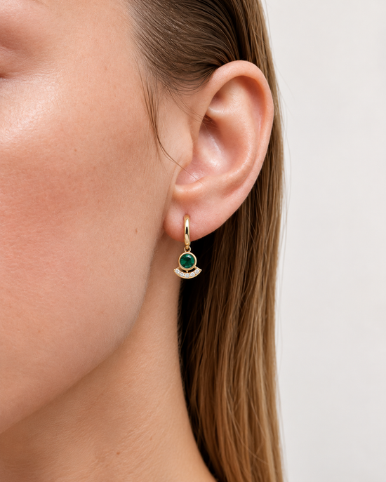 Solid Gold Emerald and Diamond Drop Earrings