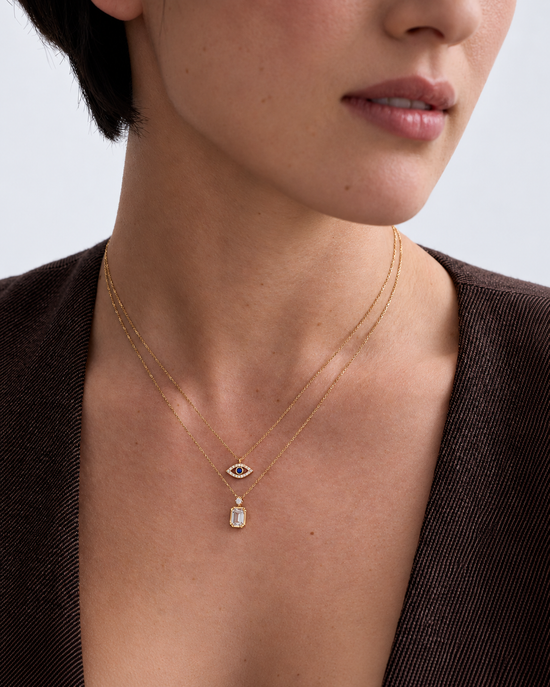 Solid Gold Large Emerald Cut Diamond Pendant Necklace