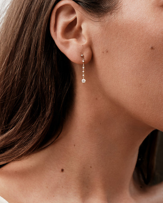 Solid Gold Solitaire Chain Stud Earrings
