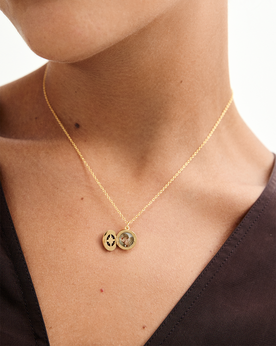 Gold Luna Lapis Locket Necklace