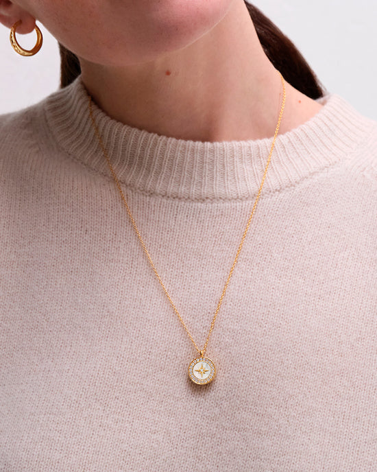 Gold Polaris Mother of Pearl Locket Necklace