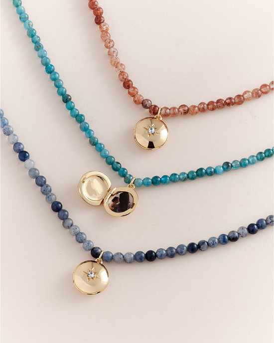 Blue Apatite Gold Tiny Star Locket Necklace