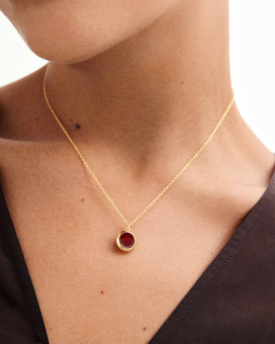 Gold Luna Red Agate Locket Necklace