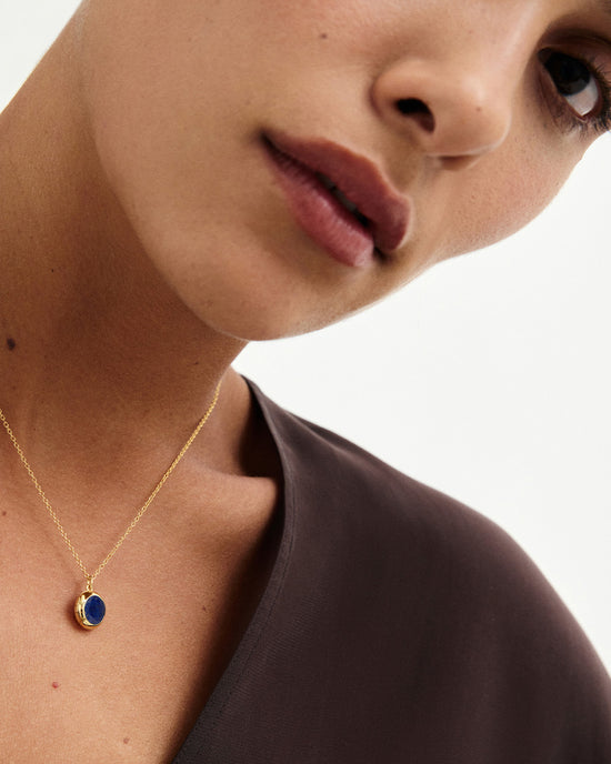 Gold Luna Lapis Locket Necklace