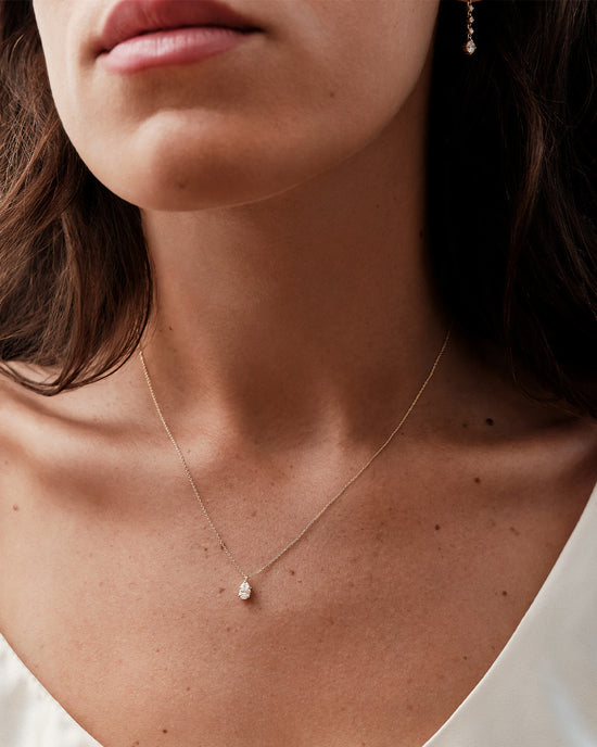 Solid Gold Pear Solitaire Necklace