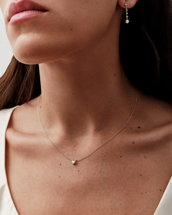 Solid Gold Heart Solitaire Diamond Necklace