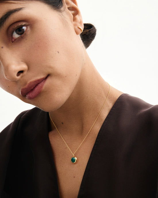 Gold Luna Green Agate Locket Necklace