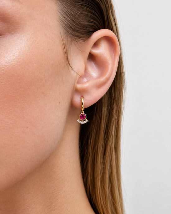 Solid Gold Ruby and Diamond Drop Earrings