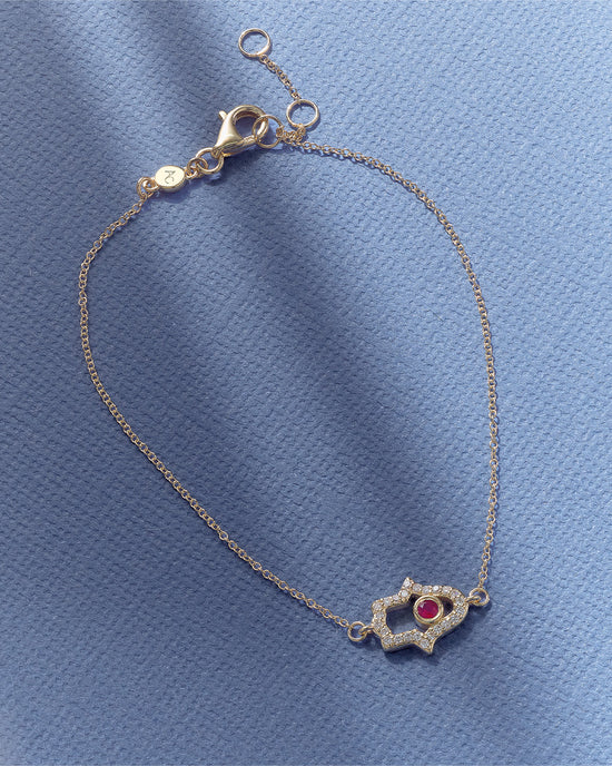 Solid Gold Ruby Hamsa Hand Diamond Bracelet