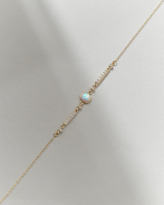 Solid Gold Interstellar Opal and Lab Grown Diamond Bracelet