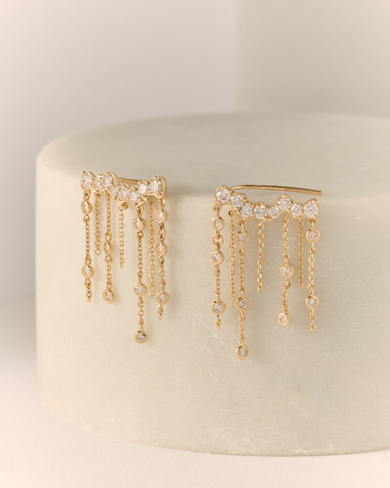 Solid Gold Asteri Diamond Chain Crawler Earrings