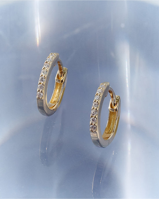 Solid Gold Mini Halo Huggie Hoop Earrings