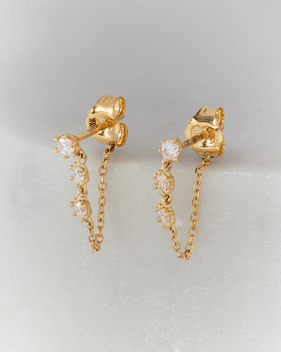 Solid Gold Interstellar Chain Lab Grown Diamond Stud Earrings