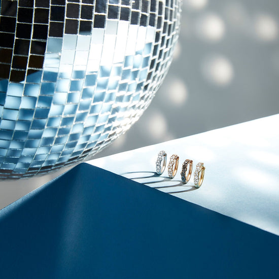 Solid White Gold Interstellar Mini Diamond Hoop Earrings