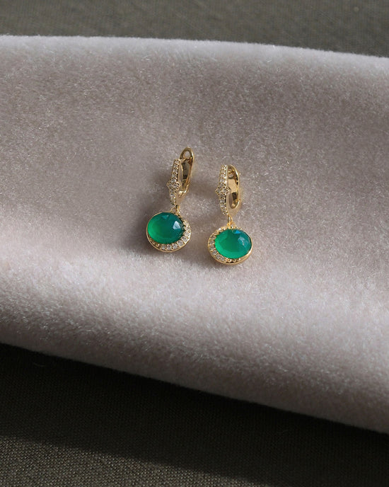 Gold Luna Green Chalcedony Drop Earrings