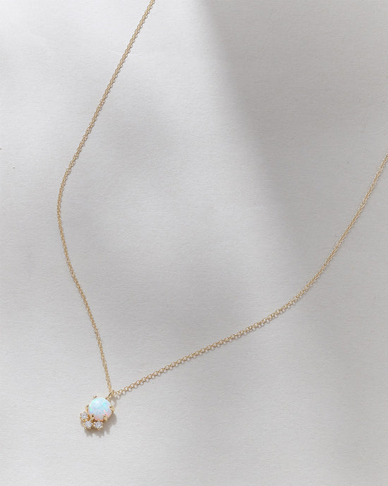 Solid Gold Interstellar Opal and Lab Grown Diamond Cluster Necklace