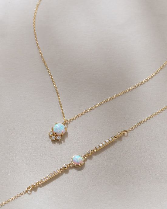 Solid Gold Interstellar Opal and Lab Grown Diamond Bracelet