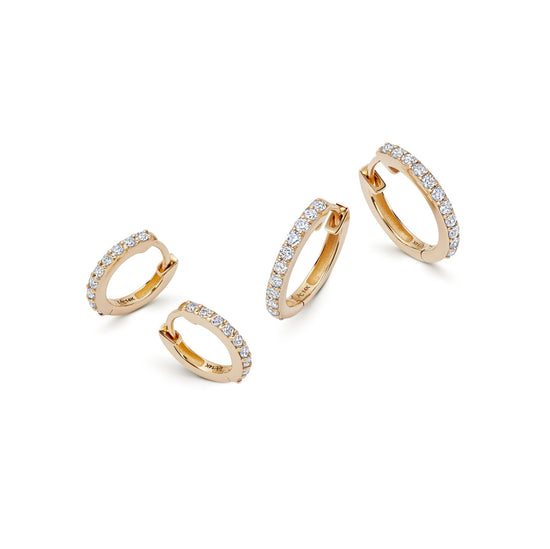Solid Gold Halo Medium Diamond Hoops Earrings