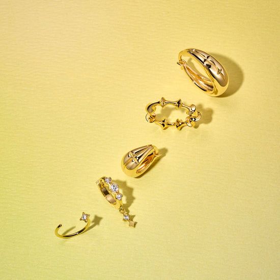 Gold Luna Star Drop Huggie Hoop Earrings