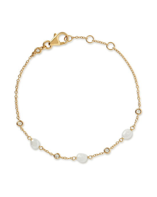 Gold Pearl and Sapphire Station Bracelet