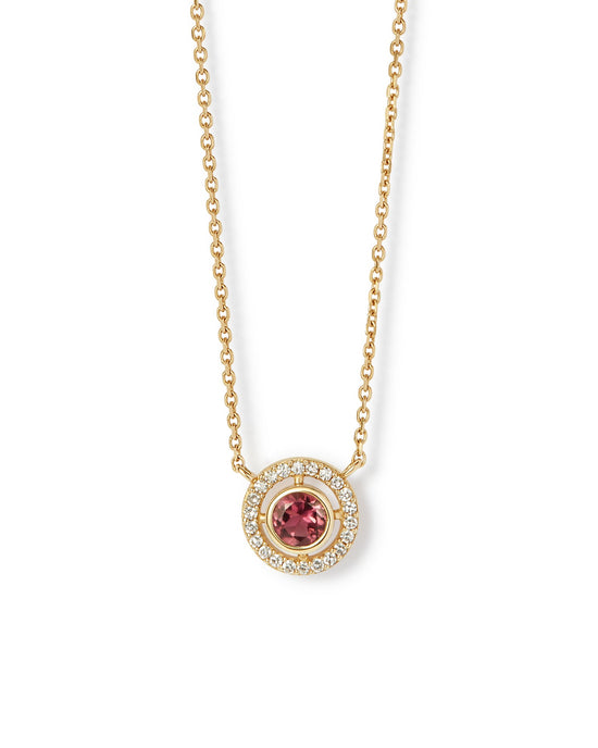 Solid Gold October Birthstone Pink Tourmaline Pendant Necklace