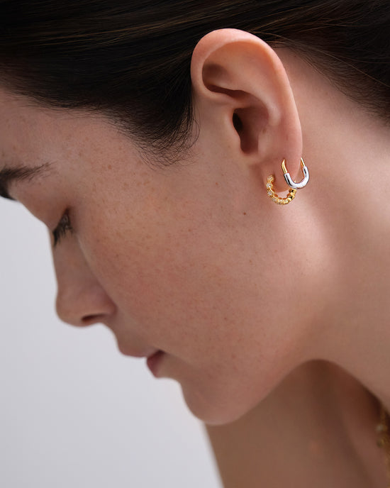 Gold Deco White Sapphire Huggie Earrings