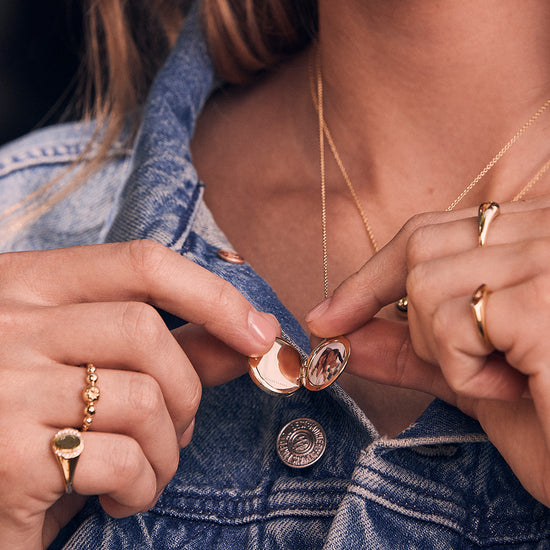 Gold Large Polaris Rhodochrosite Locket Necklace