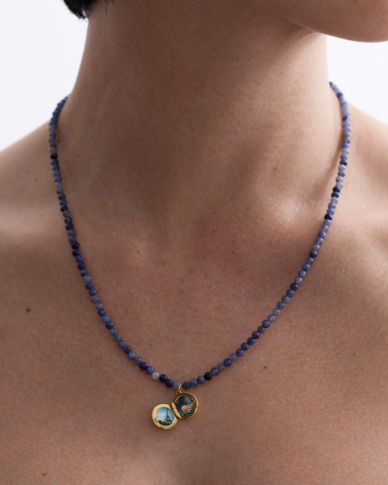 Blue Aventurine Gold Biography Mini Locket Necklace