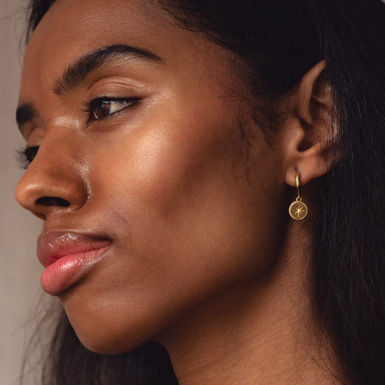 Gold Celestial Compass Huggie Earrings