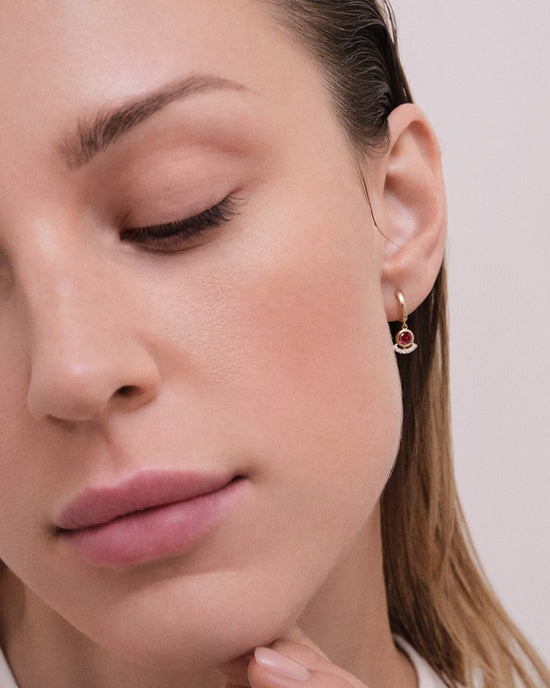 Solid Gold Ruby and Diamond Drop Earrings