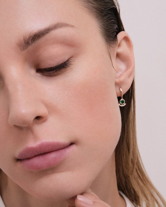 Solid Gold Emerald and Diamond Drop Earrings