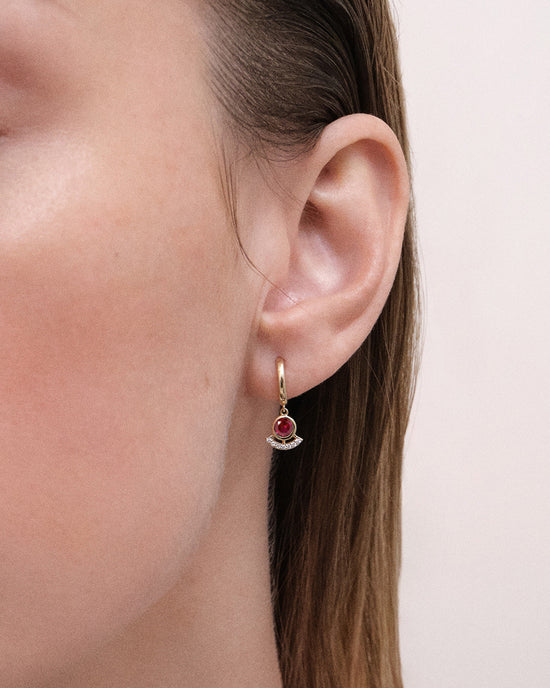 Solid Gold Ruby and Diamond Drop Earrings