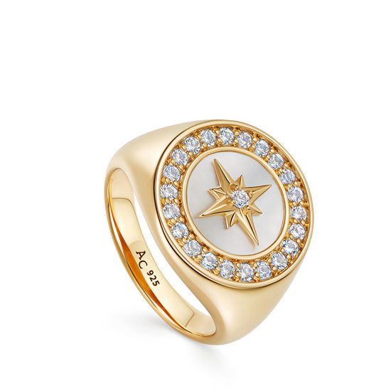 Gold Polaris Mother of Pearl Signet Ring