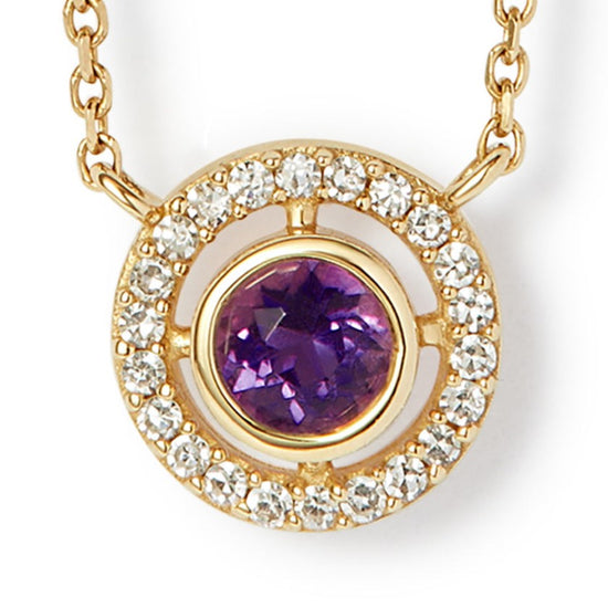 Solid Gold February Amethyst Pendant Necklace