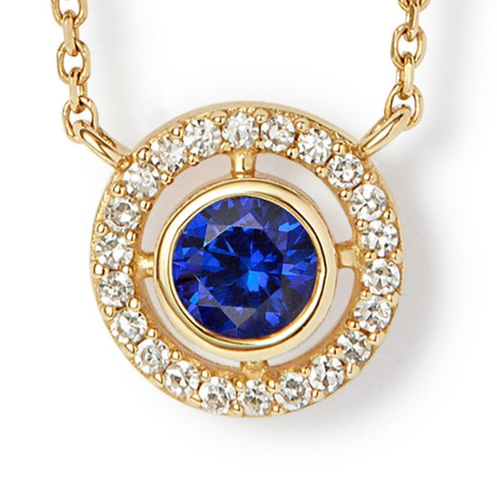 Solid Gold September Birthstone Sapphire Pendant Necklace