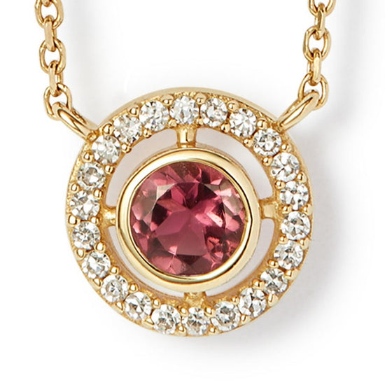 Solid Gold October Birthstone Pink Tourmaline Pendant Necklace