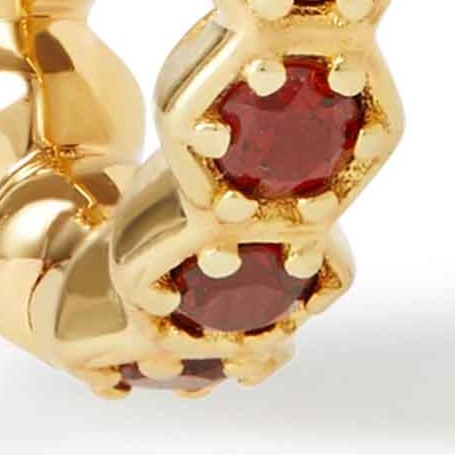 Gold Deco Red Garnet Huggie Earrings
