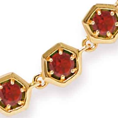Gold Deco Red Garnet Tennis Bracelet