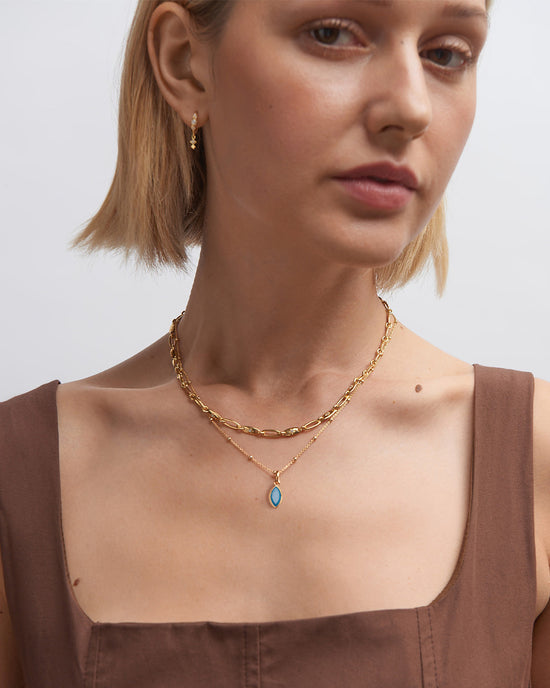 Gold December Turquoise Birthstone Pendant Necklace