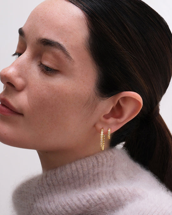 Gold Deco White Sapphire Huggie Earrings
